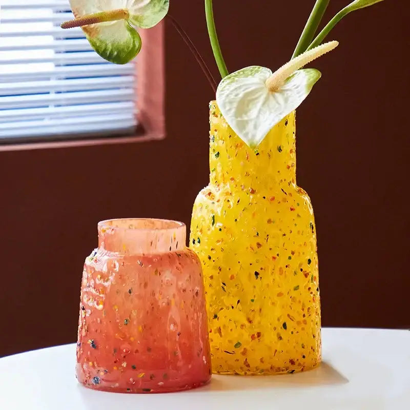 Yellow and white glass vase hydroponic terrarium living room decor