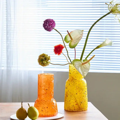 Yellow and white glass vase hydroponic terrarium living room decor