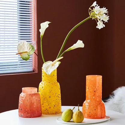 Yellow and white glass vase hydroponic terrarium living room decor