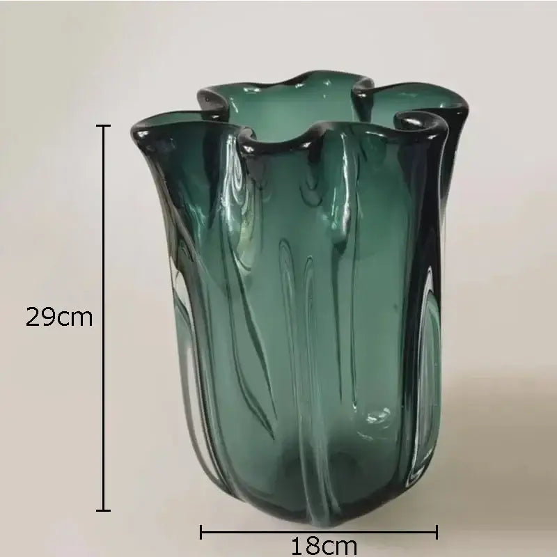 Tulip ruffled translucent gray glass vase hydroponics desk decoration
