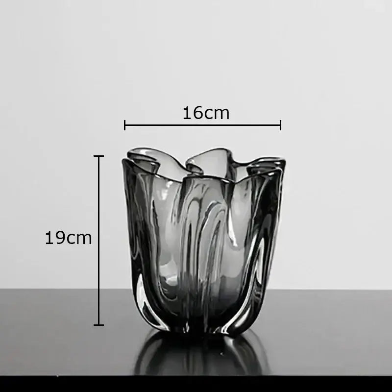 Tulip ruffled translucent gray glass vase hydroponics desk decoration