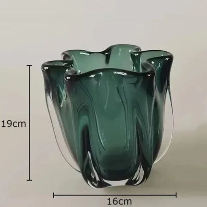 Tulip ruffled translucent gray glass vase hydroponics desk decoration