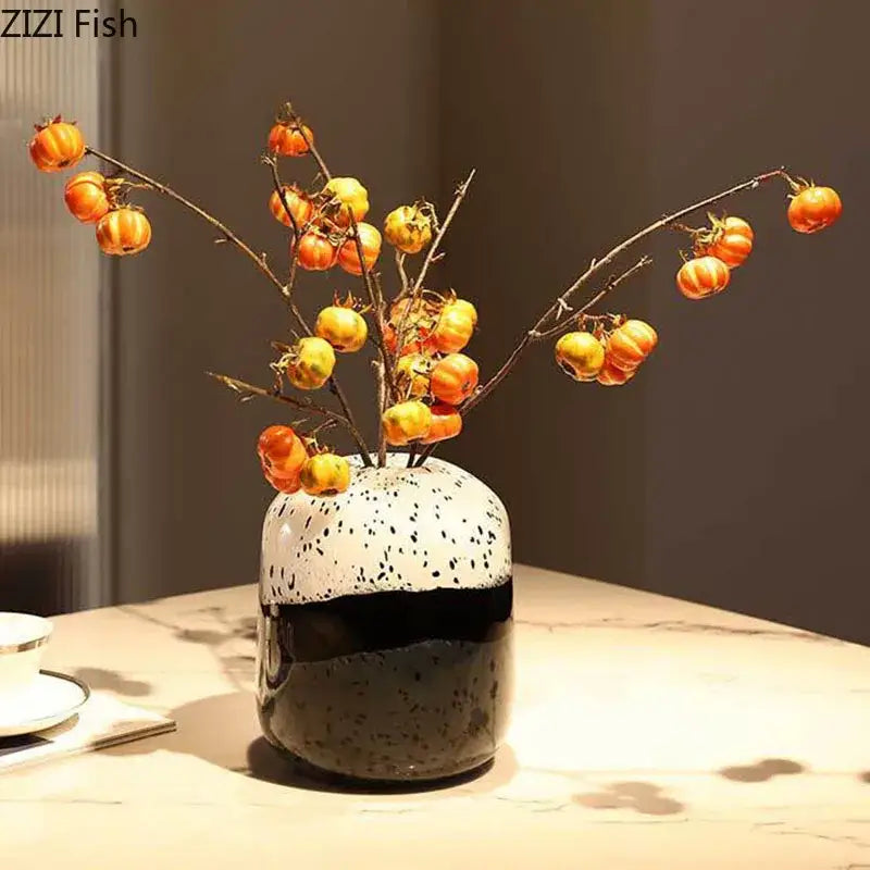Speckled black & white ceramic hydroponics flower pot living room decor