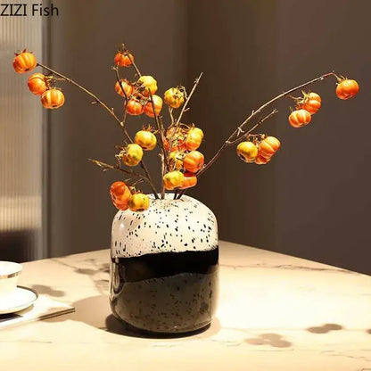 Speckled black & white ceramic hydroponics flower pot living room decor