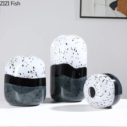 Speckled black & white ceramic hydroponics flower pot living room decor