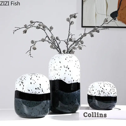 Speckled black & white ceramic hydroponics flower pot living room decor