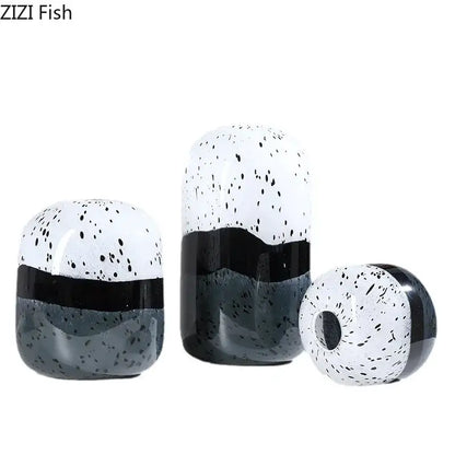 Speckled black & white ceramic hydroponics flower pot living room decor