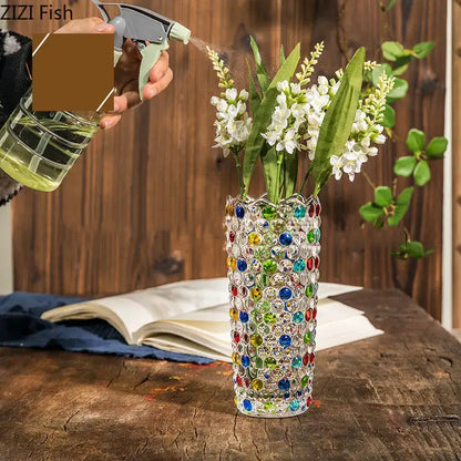 Mosaic rhinestone glass vase for living room desk decoration