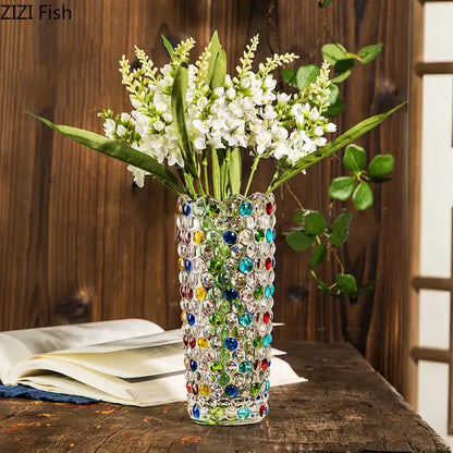 Mosaic rhinestone glass vase for living room desk decoration