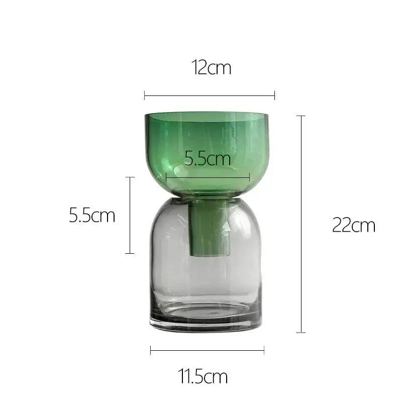 Modern stacked green & amber glass vase hydroponics for desk decor
