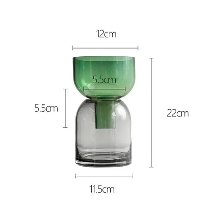 Modern stacked green & amber glass vase hydroponics for desk decor