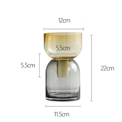 Modern stacked green & amber glass vase hydroponics for desk decor