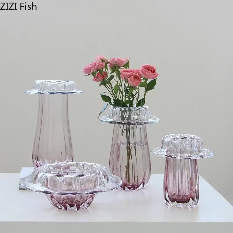 Fluted clear glass vase hydroponics table decor for dining room