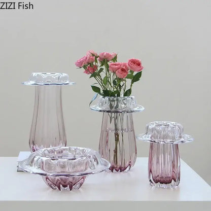 Fluted clear glass vase hydroponics table decor for dining room