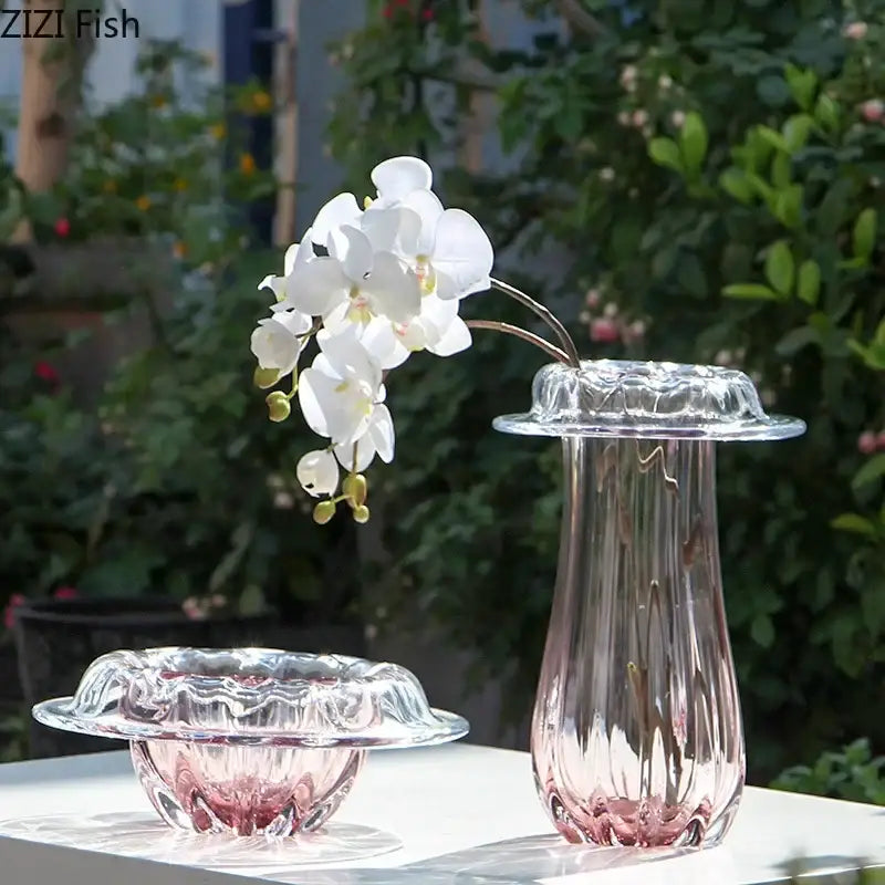 Fluted clear glass vase hydroponics table decor for dining room