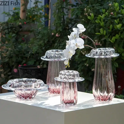 Fluted clear glass vase hydroponics table decor for dining room