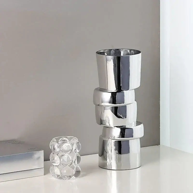 Modern chrome twist shape glass vase living room hydroponic decor