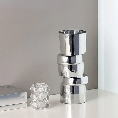 Modern chrome twist shape glass vase living room hydroponic decor