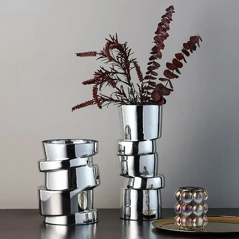 Modern chrome twist shape glass vase living room hydroponic decor