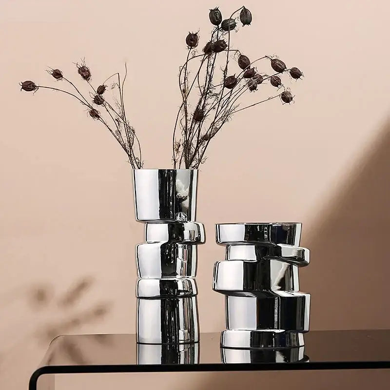 Modern chrome twist shape glass vase living room hydroponic decor