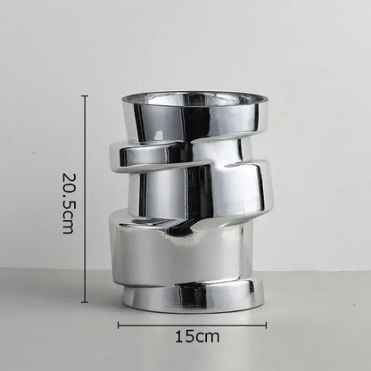 Modern chrome twist shape glass vase living room hydroponic decor