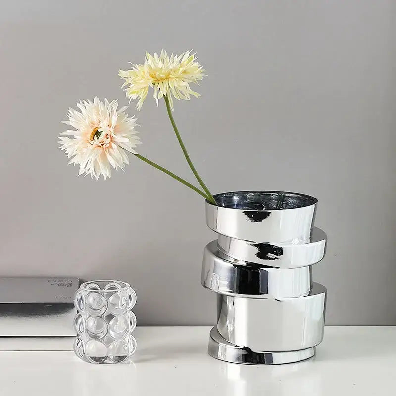 Modern chrome twist shape glass vase living room hydroponic decor