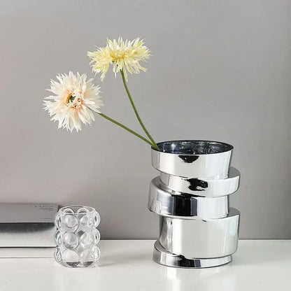 Modern chrome twist shape glass vase living room hydroponic decor