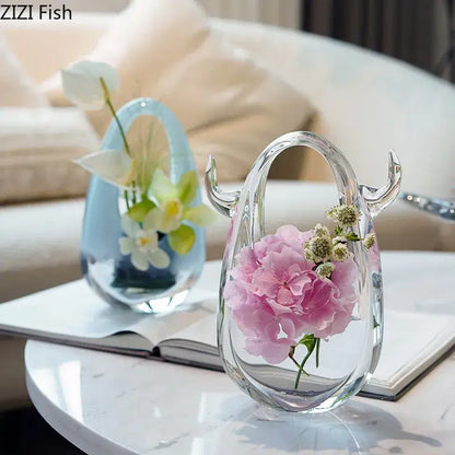 Modern horned glass vase terrarium living room floral decor