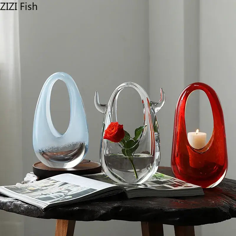Modern horned glass vase terrarium living room floral decor