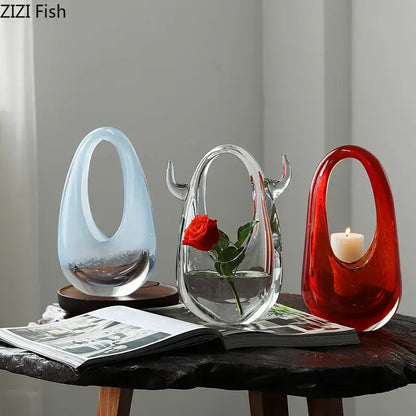 Modern horned glass vase terrarium living room floral decor