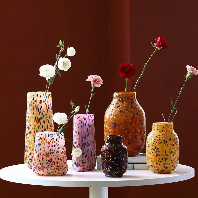 Colorful speckled glass vase living room hydroponic planter