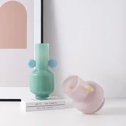 Blue & pink glass vase living room floral accessory