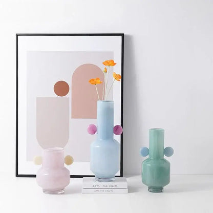 Blue & pink glass vase living room floral accessory