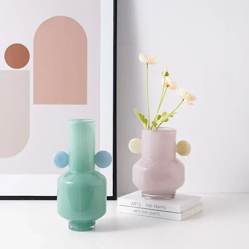 Blue & pink glass vase living room floral accessory