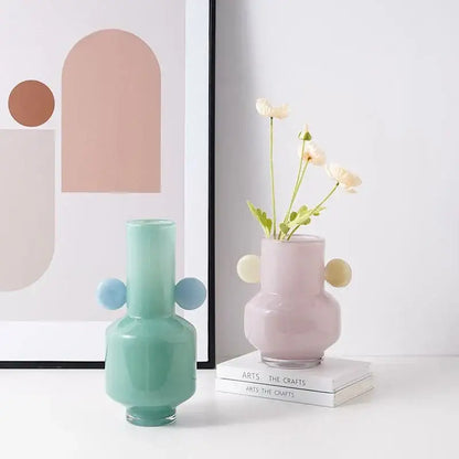 Blue & pink glass vase living room floral accessory