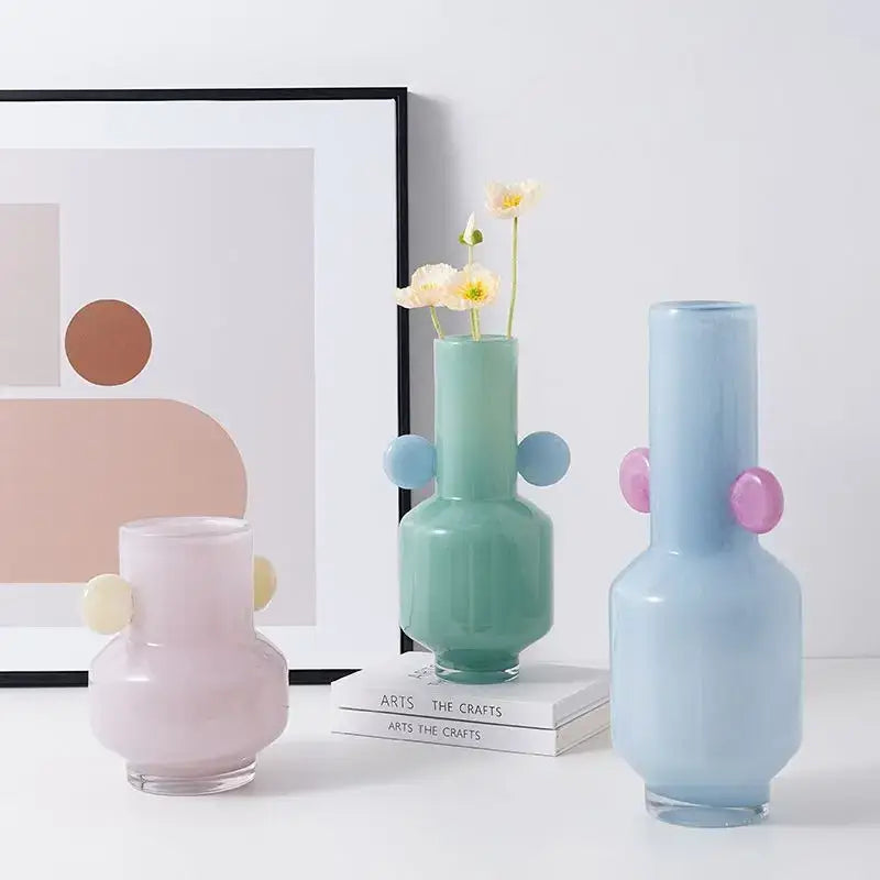 Blue & pink glass vase living room floral accessory