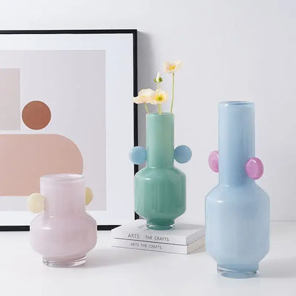 Blue & pink glass vase living room floral accessory