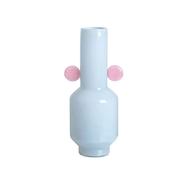 Blue & pink glass vase living room floral accessory