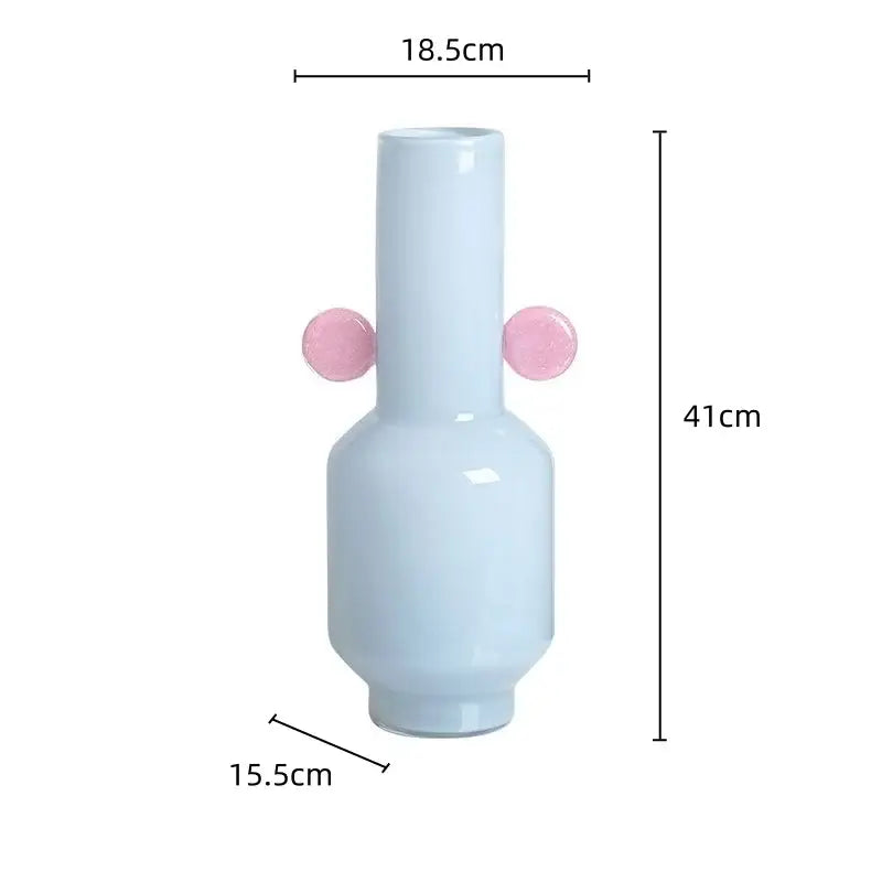 Blue & pink glass vase living room floral accessory