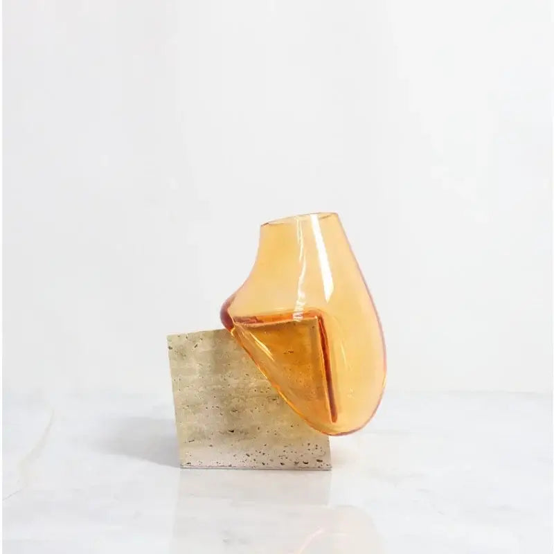 Modern amber glass vase with marble base living room decor