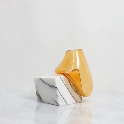 Modern amber glass vase with marble base living room decor