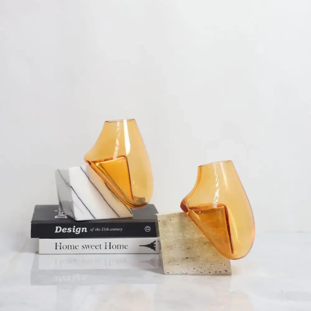 Modern amber glass vase with marble base living room decor