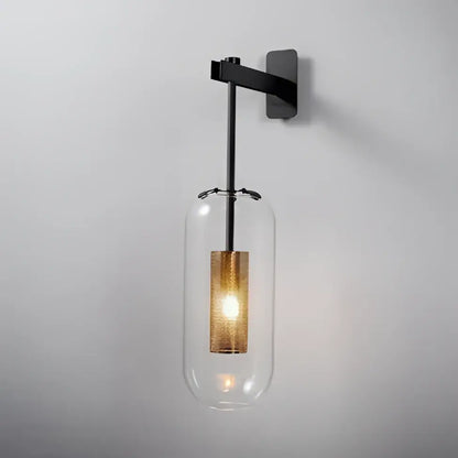 Modern brass & black glass wall art light for living room