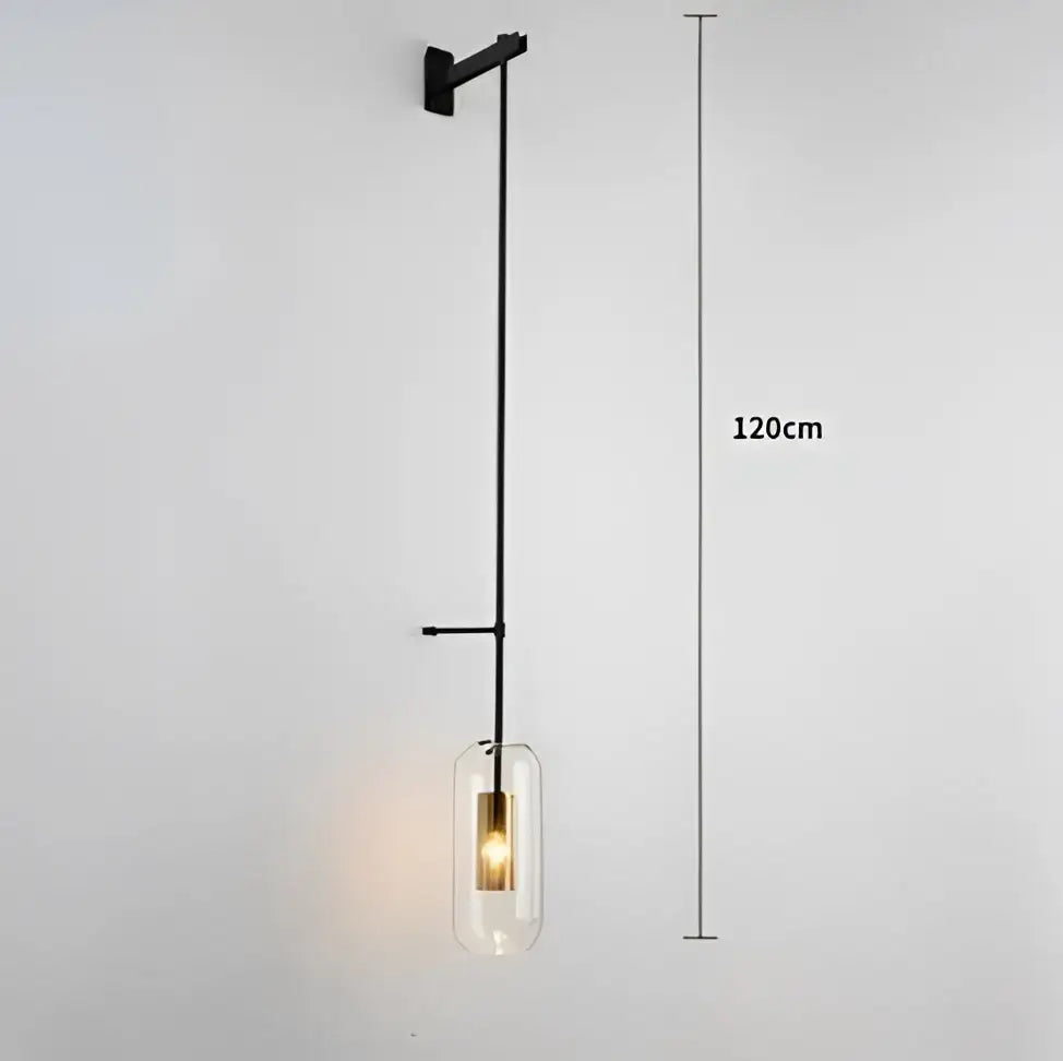 Modern brass & black glass wall art light for living room