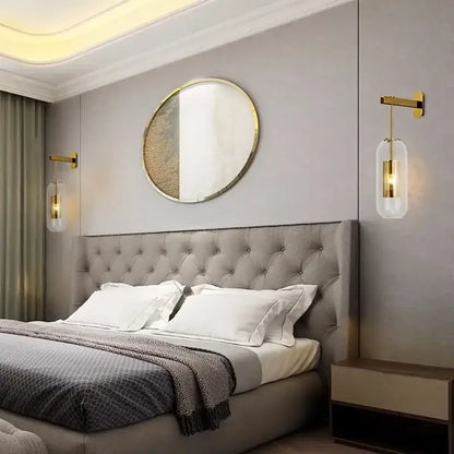 Modern brass & black glass wall art light for living room