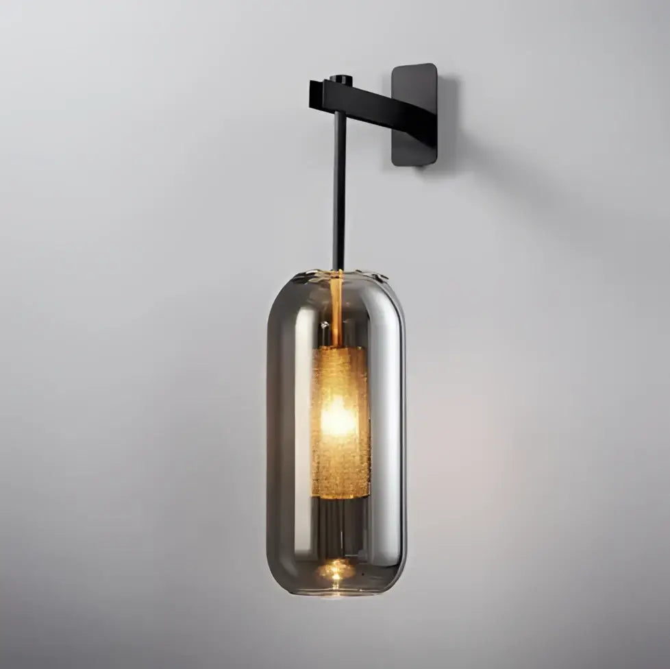 Modern brass & black glass wall art light for living room