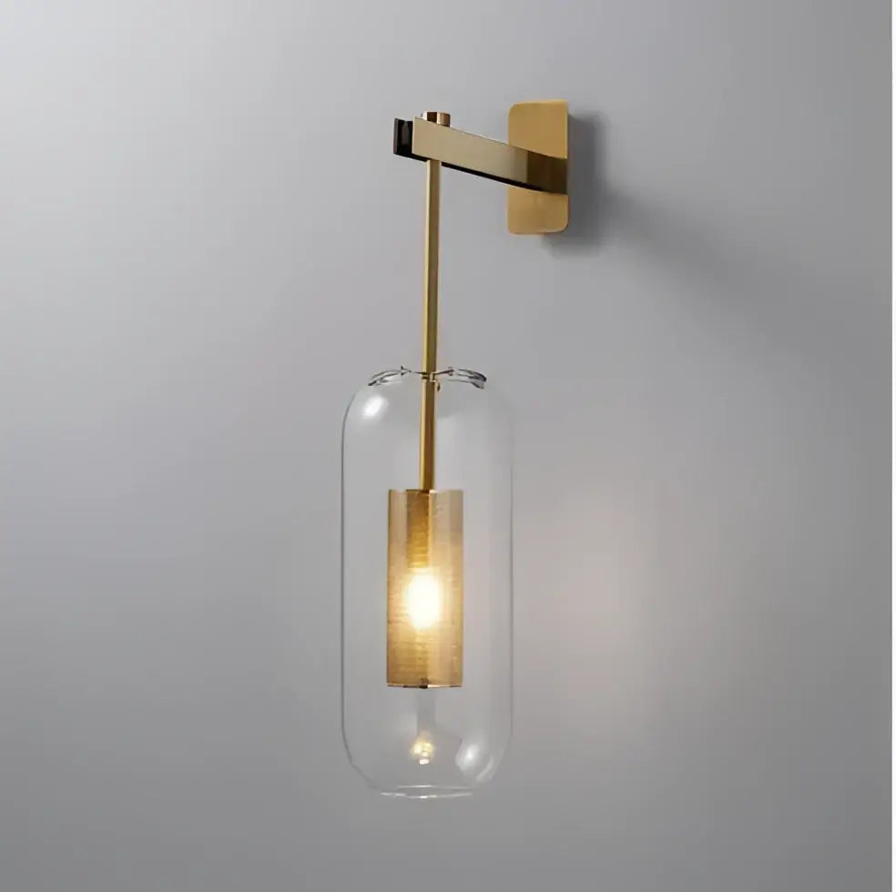 Modern brass & black glass wall art light for living room
