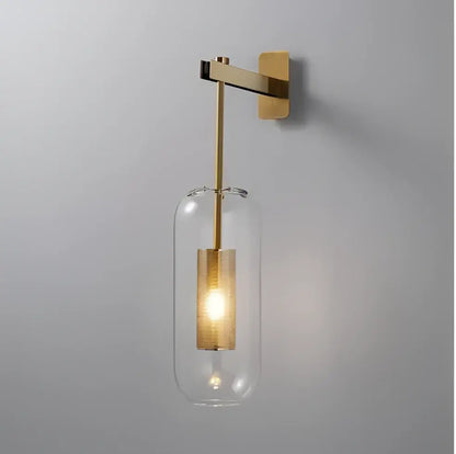 Modern brass & black glass wall art light for living room