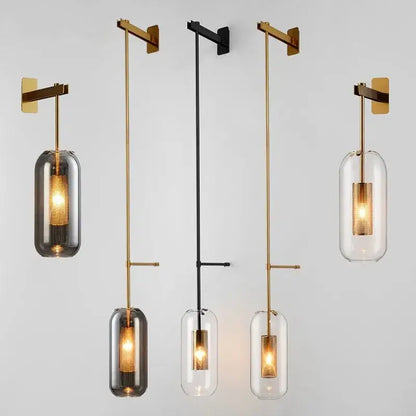 Modern brass & black glass wall art light for living room