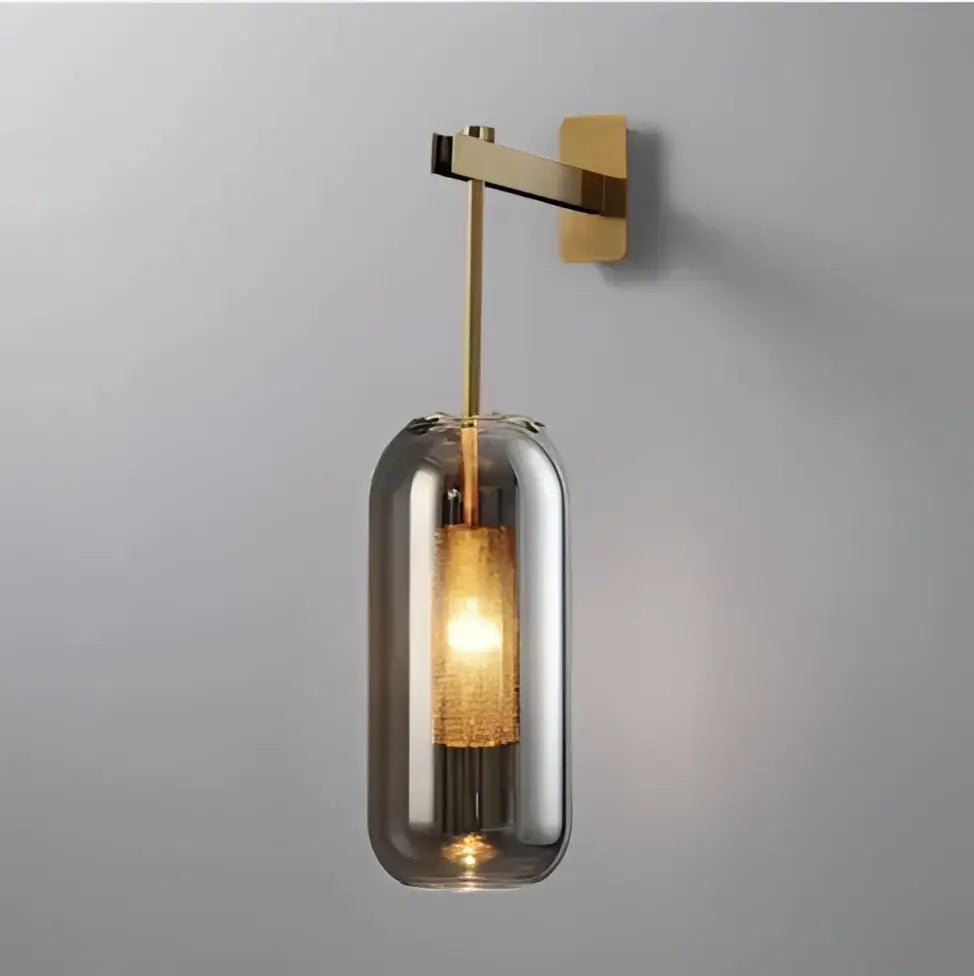 Modern brass & black glass wall art light for living room